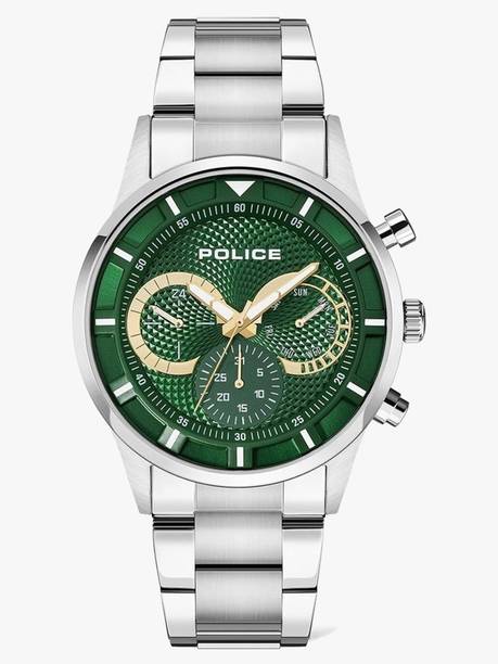 Police Multifunction Green Dial Silver Stainless Steel Strap Analog Watch - For Men NEPLPEWJK2014301,7133YL02,PLPEWJK2014301,NTPLPEWJK2014301