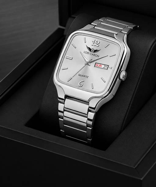 Day and Date Working Function Square Silver dial Stainless steel Analog Watch  - For Men LCS-8397 (Silver)