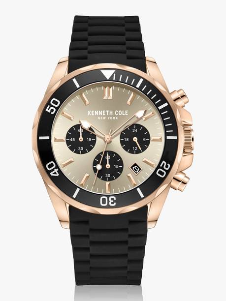 Kenneth Cole Chronograph Beige Dial Black Silicone Strap Analog Watch - For Men KCWGO0027103MN,NTKCWGO0027103MN