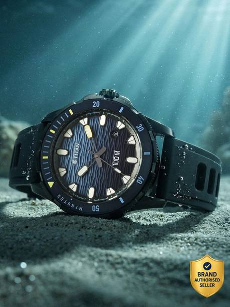 Titan Zero Hour Diver's 100m with Blue Dial Black FKM Strap Analog Watch - For Men 10067KP02