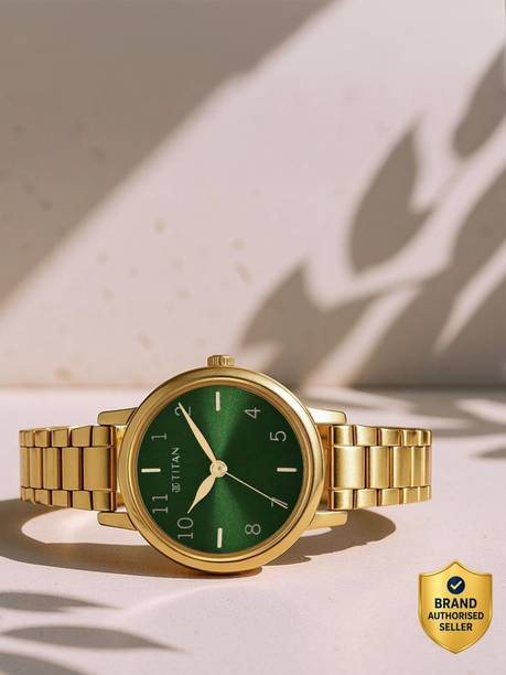 Titan Karishma Green Dial Gold Stainless Steel Strap Analog Watch - For Women NT2678YM01,NU2678YM01