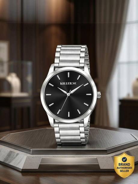 Minimalist Black Dial Stainless Steel Watch with Premium Silver Bracelet Analog Watch  - For Men KLR-GR010-BLK-CH