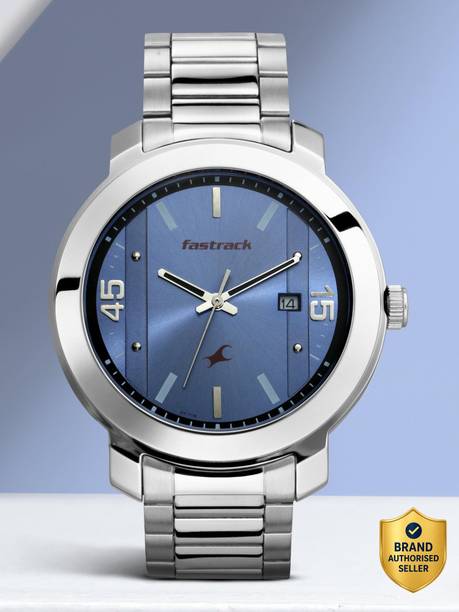 Fastrack Bare Basics with Date Blue Dial Silver Stainless Steel Strap Analog Watch - For Men NT3246SM03,NU3246SM03