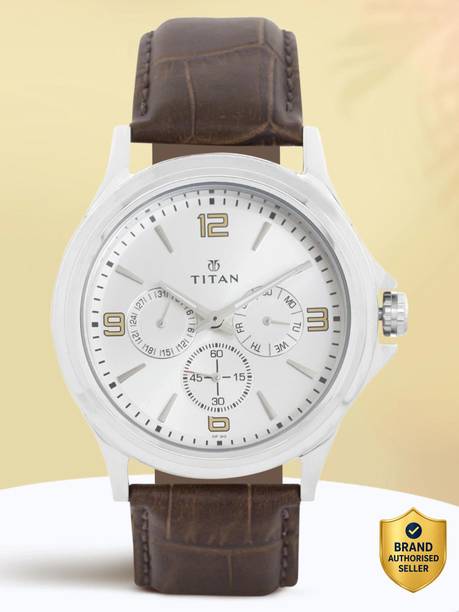 Titan Eco Multifunction Silver Dial Brown Leather Strap Analog Watch - For Men NT1698SL01,1781472,NU1698SL01