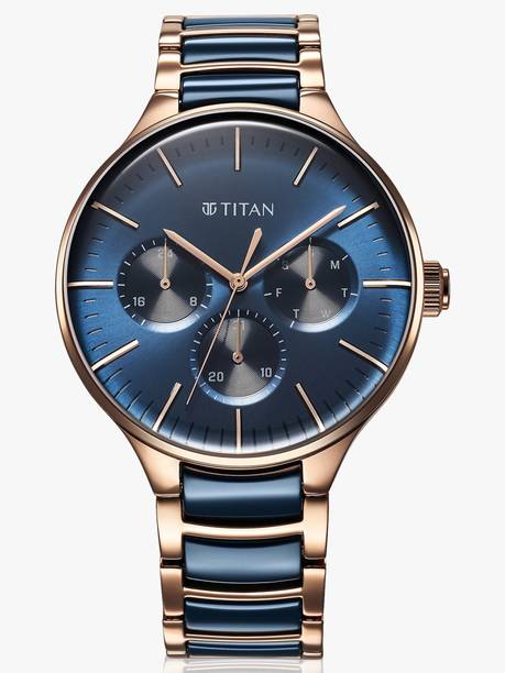 Titan Ceramics Multifunction Blue Dial Blue & Rose Gold SS Strap Analog Watch - For Men NT90148KD04,NU90148KD04