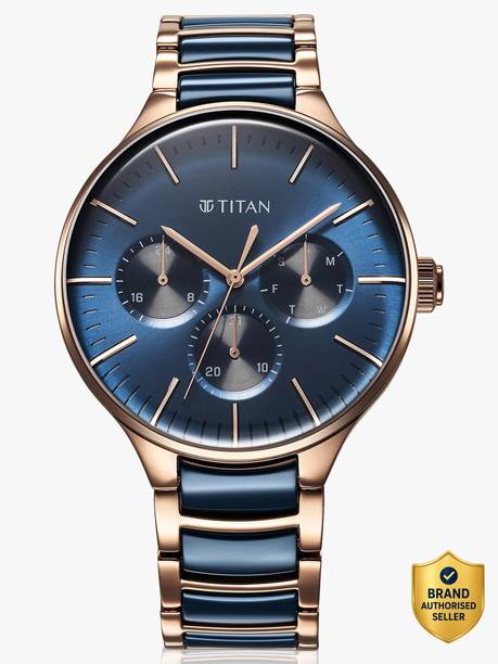 Titan Titan Ceramics Multifunction Blue Dial Blue & Rose Gold SS Strap Analog Watch  - For Men