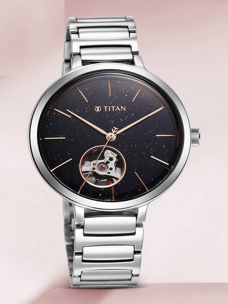 Titan Aventurine Automatic Blue Dial Silver Stainless Steel Strap Analog Watch - For Women NS2675SM01