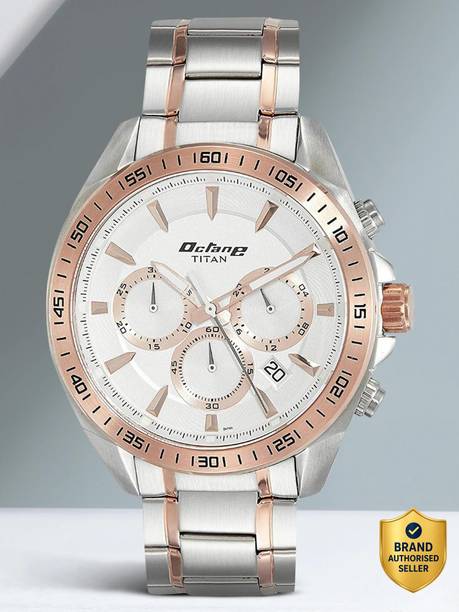 Titan Octane Chronograph White Dial Silver & RoseGold SS Strap Analog Watch  - For Men NT90103KM01,NU90103KM01