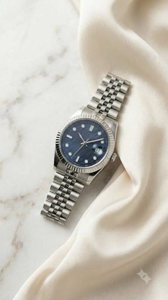 ROALAS Silver Stainless Steel Analog Watch for Men with Blue Patterned Dial Date ROALAS-SLV-BLUE-STEEL Analog Watch  - For Men