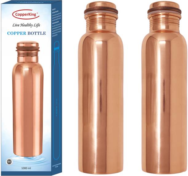 CopperkING Plain Polish Copper Water Bottle With Ayurveda &amp; Health Benefits 1 Litre - 1000 ml Water Bottles