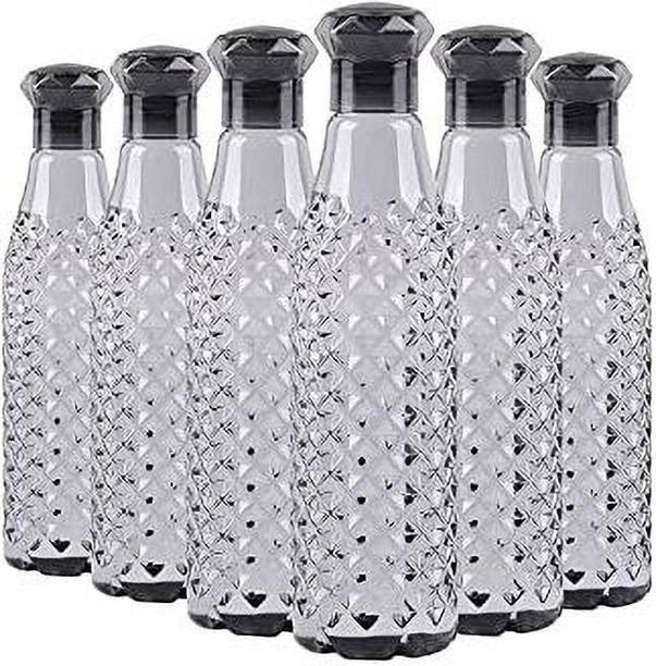 ATMAN Plastic BLACK Diamond Water Bottle for Fridge Office Gym (1000 ml) - Pack of 6 1000 ml Plastic Bottle