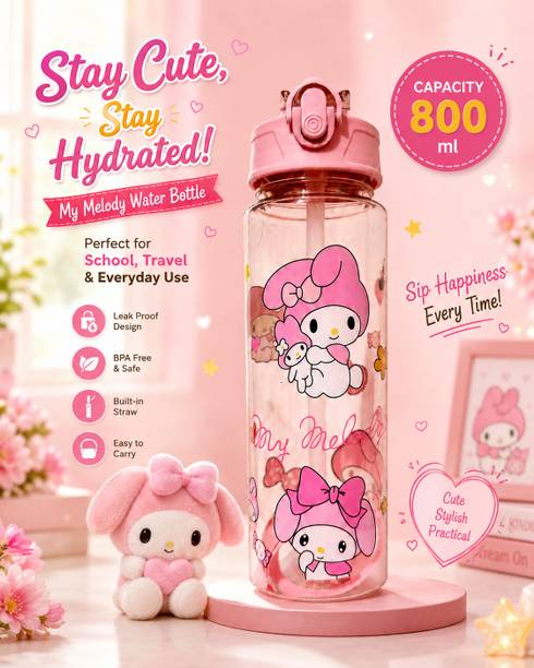 SKLRIND My Melody Edition Kids Water Bottle , BPA Free - Leak-Proof with Carrying Strap 800 ml Water Bottle
