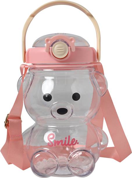 AEXONIZ TOYS Cute Teddy Water Bottle For Kids With Straw,Strap & Sipper 1 Liter 1000 ml Water Bottle