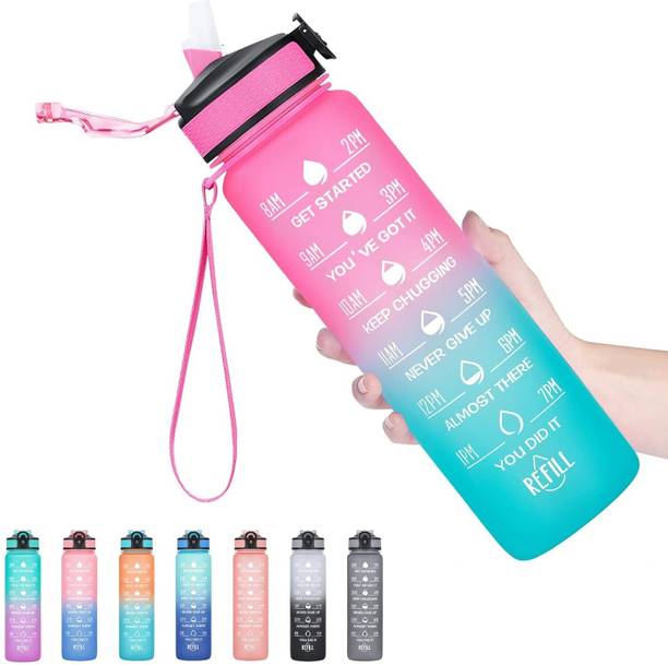 Red-sunset Motivational Water Bottle Straw &Time Marker,Portable Reusable Fitness Sports 1000 ml Bottle