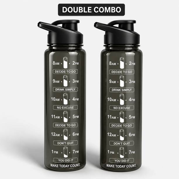 KitchEra Exim Pack of 2 Hydrated Motivation Water Bottle |Time Marker Sipper Bottle for Gym 1000 ml Water Bottles