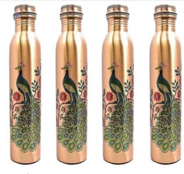 Sharma Cards Premium and Stylish Peacock Printed Copper Water Bottles (Set of 3 with 1 Free) 1000 ml Water Bottles