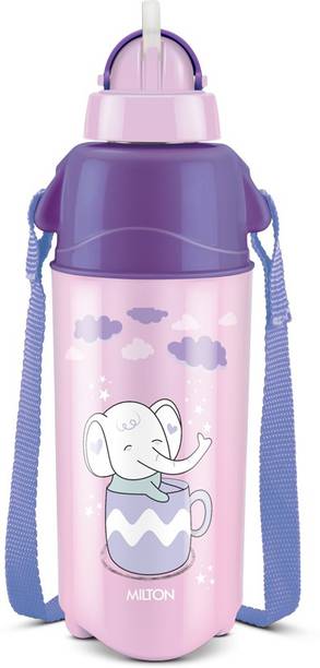 MILTON Kool Trendy 500 Plastic Insulated Water Bottle with Straw for Kids, Purple 490 ml Water Bottle