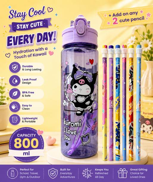 SKLRIND Kuromi Water Bottle for Kids & Teens|Leak-Proof | BPA-Free | Light Purple 800 ml Water Bottles