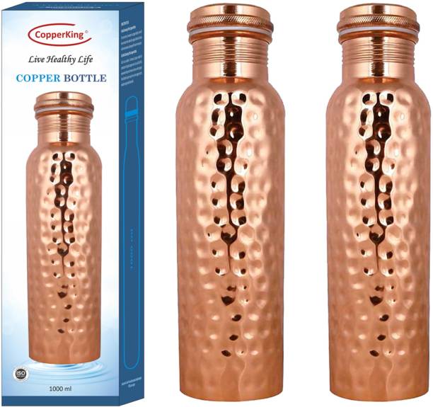 CopperkING Hamerred Polish Copper Water Bottle With Ayurveda &amp; Health Benefits 1 Litre - 1000 ml Water Bottles
