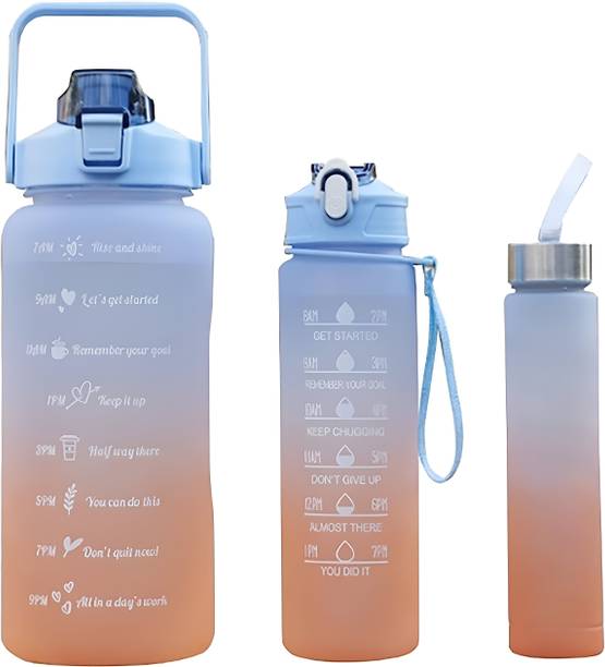 Virtuous Set of 3 Water Bottle of Motivational Silicon Spotrs Water Bottle (Pack of 3) 2000 ml Bottle
