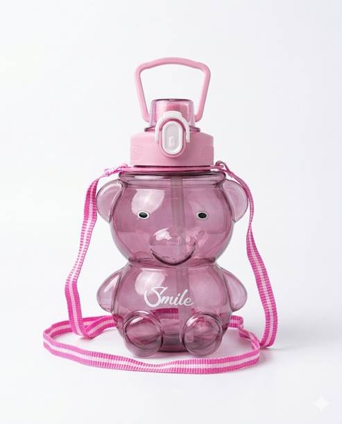 Orean Cute Teddy Bear Water Bottle with Straw & Sling Strap 500 ml Water Bottle