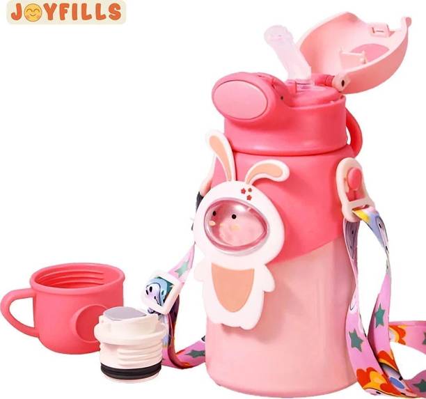 JOYFILLS 3D Animal Kids Sipper Bottle | SUS 316 Steel insulated Flask with Straw & Cup 500 ml Water Bottle