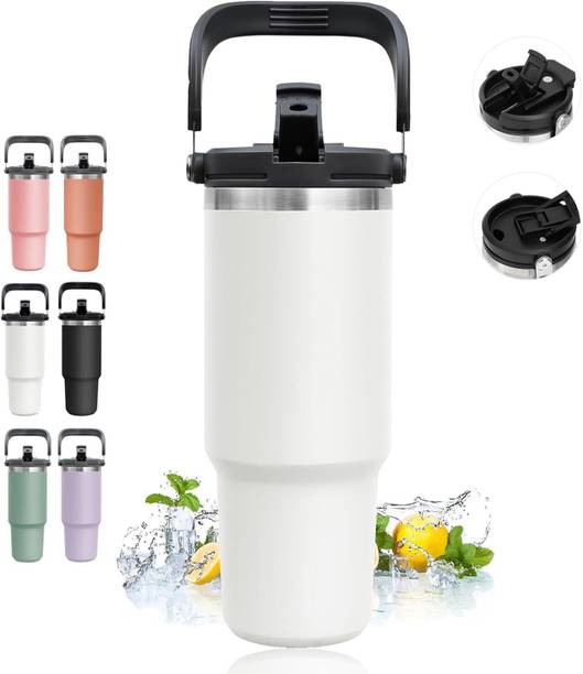 PRINERI 900ML Insulated Tumbler with Handle & Straw Stainless Steel Coffee Mug