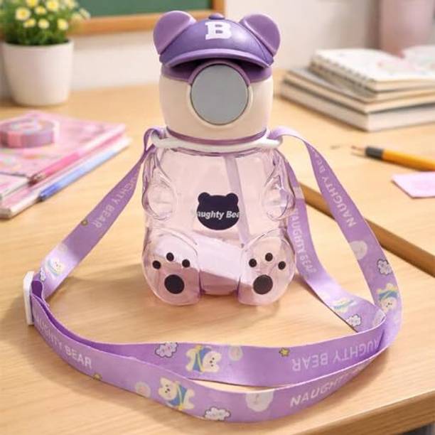 KITCHEN WORLD Kids Cartoon Water Bottle with Straw & Strap for School Boys Girls 750 ml Water Bottle