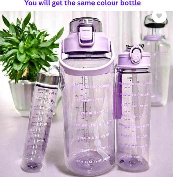 Sorteo Portable Wide Mouth BPA Free Motivational pack of 3 Transparent 3200 ml Water Bottles