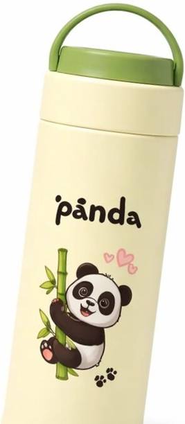 TITTYNO Cute Panda Print Glass Inner Bottle with Leak Resistant & Easy Carry Handle g 400 ml Water Bottle