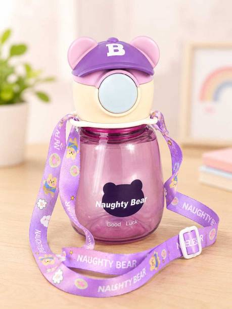 Himanshi Plus Kids Naughty Bear Leakproof Cartoon Sipper Bottle with Straw & Adjustable Sling 650 ml Water Bottle