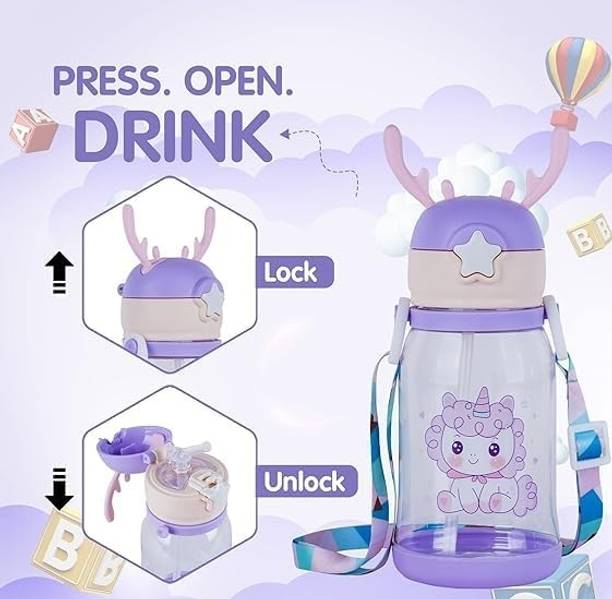 GST Kids Water Bottle with Push-Button Sipper & Hanging Strap 500 ml