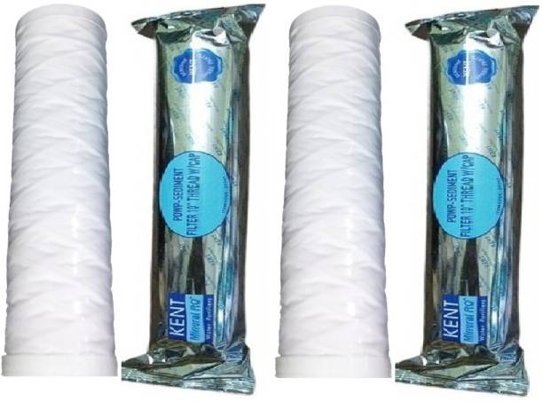 KENT by KENT 2pc POWP Sediment Filter 10" Thread W/CAP Premium High Quality Heavy Spun Candle Prefilter Inline PP Spun 10 Inch Sand Dust Dirt Remove Filter 5 Micron Aqua Grand Spun Filter for RO UV UF Mineral Water Purifiers Service Wound Filter Cartridge