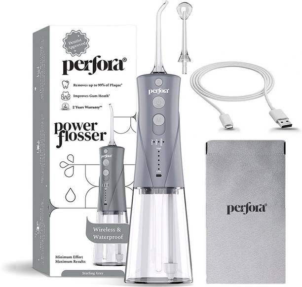 Perfora Power Water Dental Flosser250ml CapacitySG 2Nozzles 1500mAh Battery Grey Water Flosser
