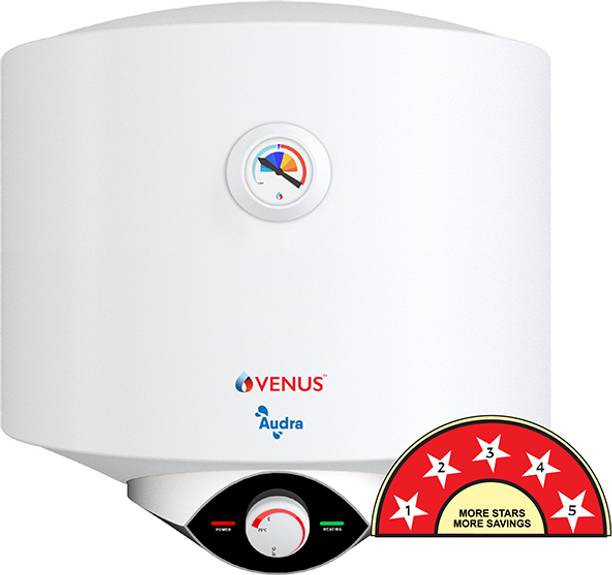 Venus Audra 06AV 06-Litre 3000W (White) Water Heater,Porcelain Enamelled Glass Lined Tank, BEE Star Rating - 5 Stars, ISI, Flexible Hose 6 L Storage Water Geyser
