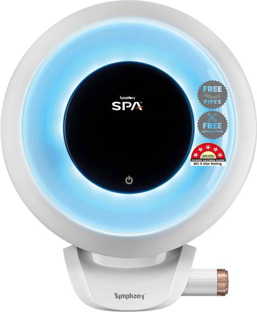 Symphony 10 L Storage Water Geyser Hair Fall Control Smart Geyser | 5 Star BEE Energy Rating | PUROPOD: 9-Layer Advanced Water Filtration (Spa, White)