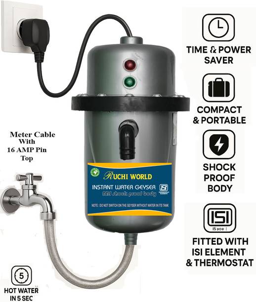 Ruchi World Dual LED Indicators & Ultra-Fast 5-Second Heating 1 L Instant Water Geyser
