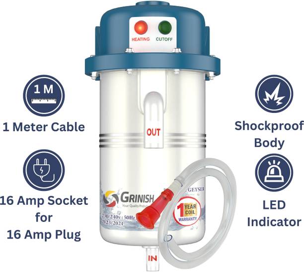 GRINISH 1 L Instant Water Geyser, Instant Water Heater, Gijar Hot Water Electric 1 L Instant Water Geyser