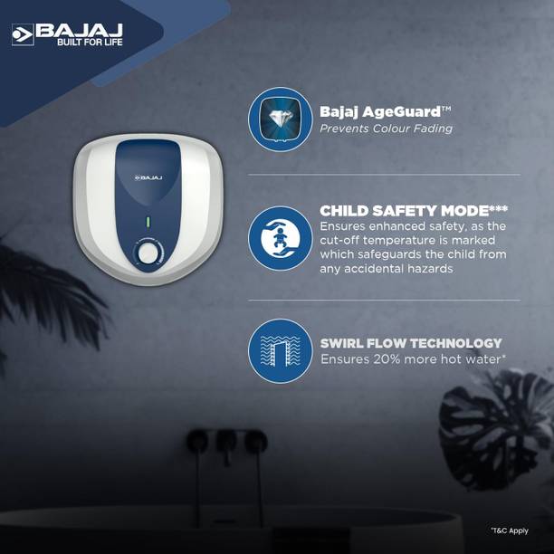 BAJAJ 25 L Storage Water Geyser (Pentacle 25 Ltr Glasslined 5 Star With 4 Years Product Warranty, White, Blue)