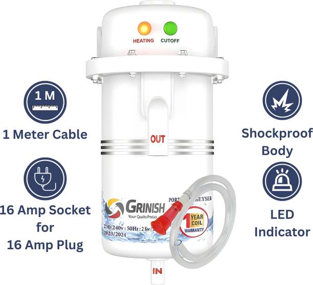 GRINISH 1L Instant Geyser: Portable, Shock-Proof - Your On-Demand Hot Water in a Flash! 1 L Instant Water Geyser
