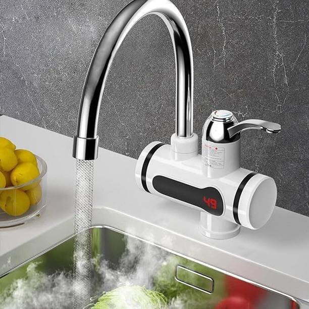 OrnateX Instant Hot Water Faucet with LED Temp Display, Chrome Gooseneck Tap 100 L Instant Water Geyser