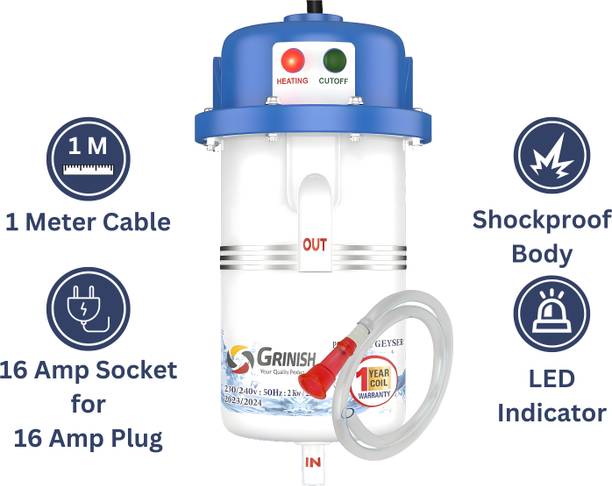 GRINISH 1 L Instant Water Geyser (Portable Instant Water Heater, Geyser Hot Water Electric, Blue)