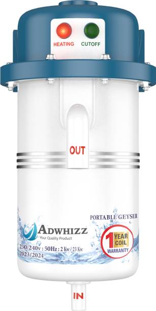 Adwhizz 1 L Instant Water Geyser (1 L Portable water heater, Made of First Class ABS Plastic,Auto Cut Off Features, METALLIC BLUE)