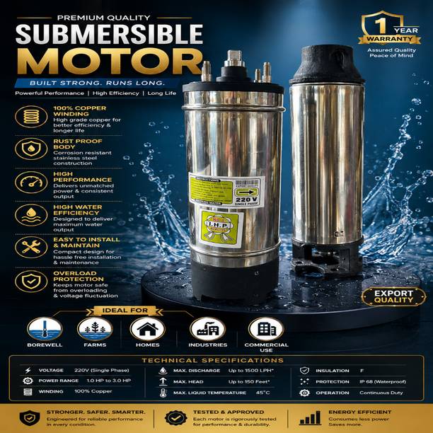 RDM Submersible 1HP V4 Borewell Water Filled Submersible Pump Submersible Water Pump
