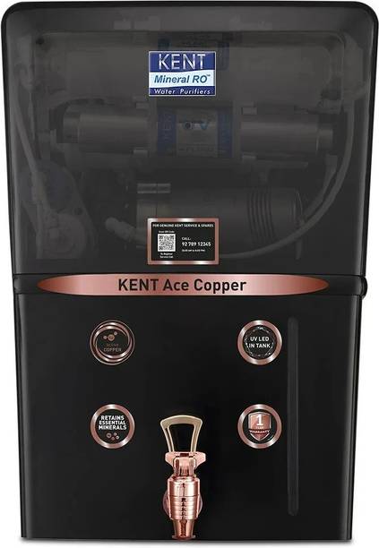 KENT Ace Copper - B//111134B ACE Copper 8 L RO + UV + UF + Copper + TDS Control + UV LED Water Purifier Auto Flush | 8L | 20LPH | Ideal for Borewell/Tanker/Municipal