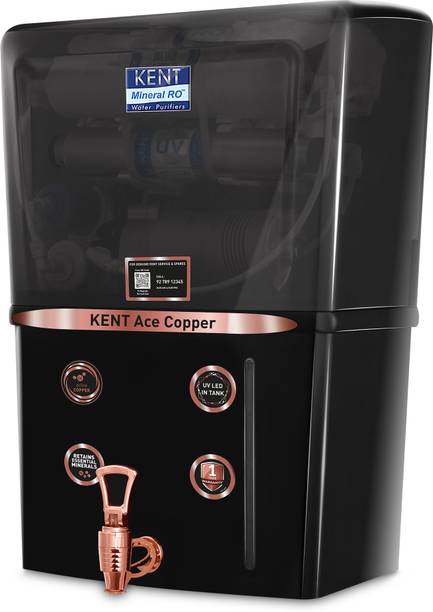 KENT ACE Copper - B 8 L RO + UV + UF + Copper + TDS Control + UV LED Water Purifier Advanced ROTech for Sabse Shudh Paani Auto Flush 8L 20LPH Ideal for Borewell/Tanker/Municipal Water