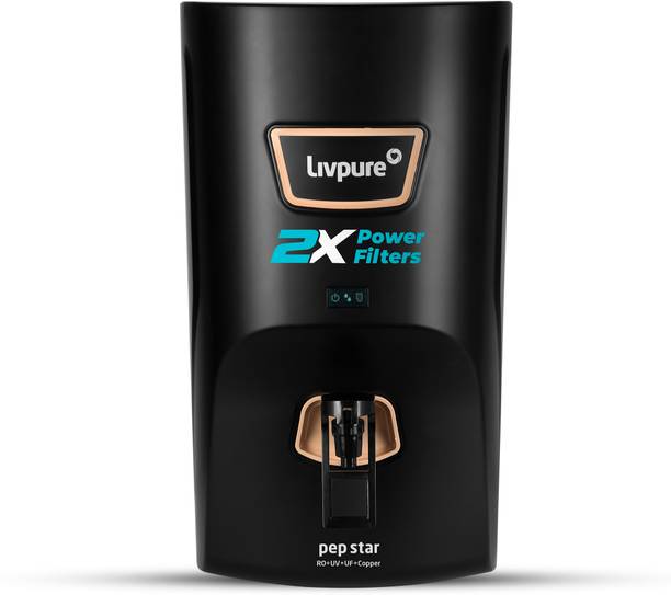 LIVPURE LIV-PEP-STAR-COPPER 2X Power Filter | No Filter Cost for 2 Year | 7 L RO + UV + UF + Minerals + Copper Water Purifier