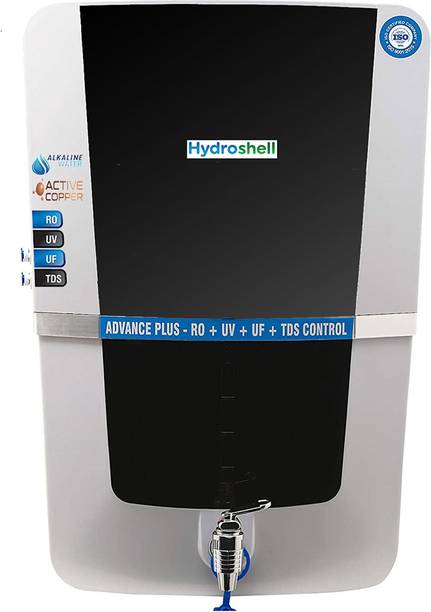 Hydroshell Water Purifier  With Copper and Alkaline Filter Black 12L 12 L RO + UV + UF + TDS Water Purifier