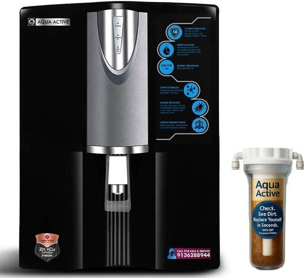 AquaActive WaterSaverROUVPHCUZN 10 L RO + UV + Minerals Water Purifier