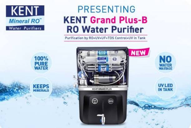 KENT GRAND PLUS B 9 L RO + UV + UF + TDS Control + UV in Tank Water Purifier  (Black)